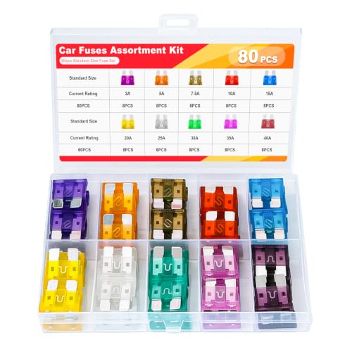 80 PCS Car Fuses Assortment Kit, 80 Standard Blade Fuses Automotive Kit (3A 5A 7.5A 10A 15A 20A 25A 30A 35A 40A) + Puller Replacement for Car Truck Boat RV Motorcycle Camper - size: 80 PCS Standard