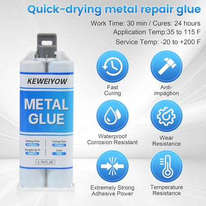 Metal Epoxy Glue Heavy Duty Waterproof, Liquid Welding Adhesive, Automotive Body Filler & Exhaust Repair Kit, Bonds Metals, Plastics, Stainless Steel, Iron, Aluminum, 1.76 oz