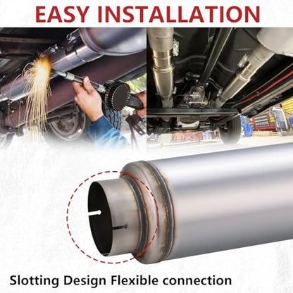 LCGP 5" Inlet Diesel Exhaust Muffler with Clamp, 5'' Inlet & Outlet, 7" x 24" Body 30" Whole Length Universal Resonator, Straight Through Design, Stainless Steel Mufflers Resonator - size: 5" Inlet 30" Overall Length(7" wide)