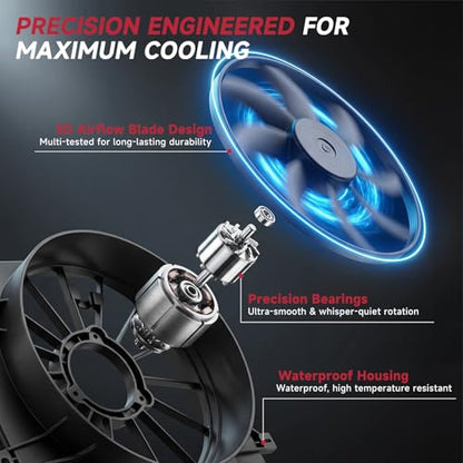 VibeUp 14" Inch Universal Slim Pull Push Racing Electric Radiator Fan Engine Cooling, 12V Mount Kit, Black - size: 14 Inch