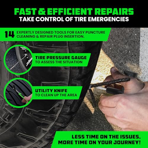 Rhino USA Compact Tire Plug Kit (14-Piece) Tire Repair Kit - size: 14 Piece Set