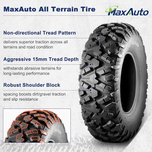 MaxAuto Set of 2 AT25x8-12 ATV UTV Mud Sand Tires,25x8x12 All-Terrain Off-Road Front Tires,6 PR, Tubeless - size: 25x8-12 Front