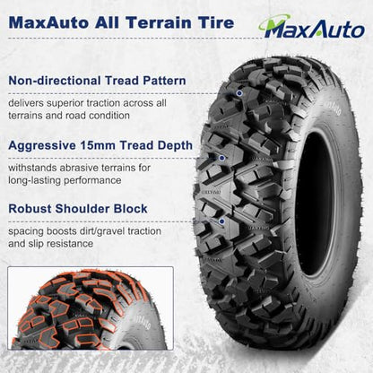 MaxAuto Set of 2 AT25x8-12 ATV UTV Mud Sand Tires,25x8x12 All-Terrain Off-Road Front Tires,6 PR, Tubeless - size: 25x8-12 Front