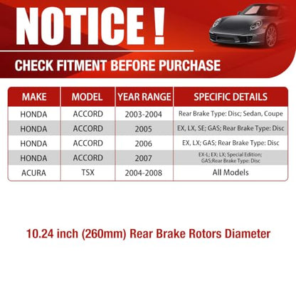 HUSCH Brake Kit Ceramic Brake Pads and Brake Rotors Fit for Honda Accord - size: 31315+D537
