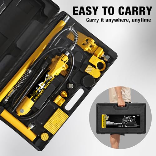 YELLOW JACKET 4 ton Hydraulic Ram Jack Pusher Puller Auto Body Frame Repair Tool Porta Power Kit with Blow Mold Carrying Storage Case for Car Repair,Truck,Farm - size: 4 Ton
