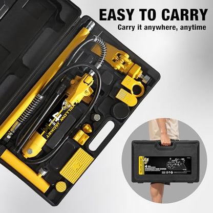 YELLOW JACKET 4 ton Hydraulic Ram Jack Pusher Puller Auto Body Frame Repair Tool Porta Power Kit with Blow Mold Carrying Storage Case for Car Repair,Truck,Farm - size: 4 Ton