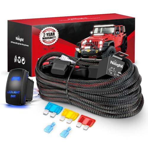 Nilight Off Road LED Light Bar Wiring Harness Kit 12 V 5 Pin Rocker Switch - color: 14AWG Wiring Harness - 1 Lead w/ Nylon Wire Loom