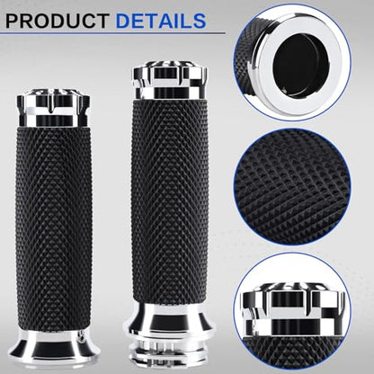 1 Inch/25mm Motorcycle Handlebar Grips Cable Throttle Hand Grips for Harley Touring Softail Dyna Sportster Street Glide Cruisers Choppers - color: silver