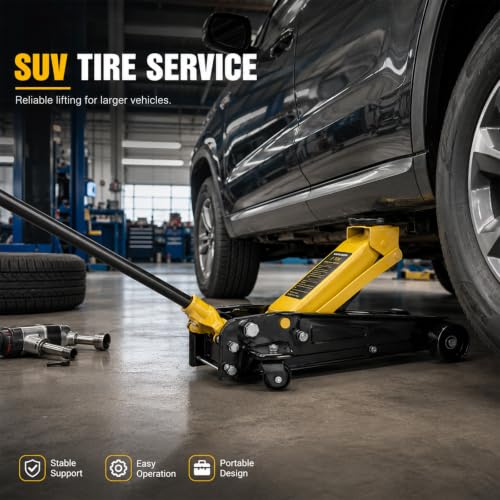 3 Ton Low Profile Hydraulic Floor Jack, Single Piston Heavy Duty Steel Car Jack, 6000LBS, Lift Range 5.3" to 18.5", for Sedan, SUV, MPV and Standard Pickup, Garage Tire Repair - size: 3T
