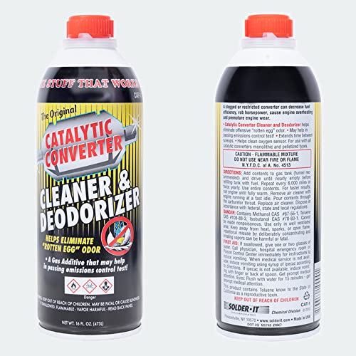 Solder-It Catalytic Converter Cleaner and Deodorizer (16 fl oz) | Fuel System Cleaner | EGR Valve, Combustion Chamber, and Oxygen Sensor Cleaner | Catalytic Cleaner Fuel Additive for Gasoline Engines - size: 16 Ounce