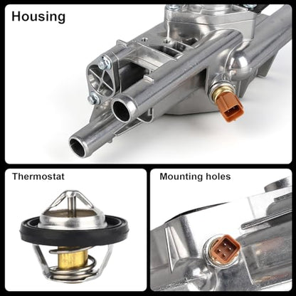 Aluminum Engine Coolant Thermostat Housing Assembly w/Sensor Compatible with Hyundai Sonata 2009-2010 & Kia Optima 2009-2010, Rondo 2009-2010, 2.4L, Replaces for 256002G600 86236 TA1089 - size: 256002G600