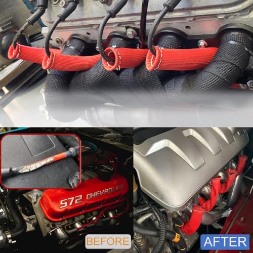 Spark Plug Wire Boots Thermal Protection Insulator Sleeve, 1200 Degree Heat shield Cover Wrap 6 inch for Car Truck 8PCS(red) - color: red