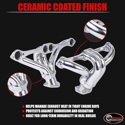 Ceramic Coated Block Hugger Headers for Small Block Chevy SBC 265 283 302 305 327 350 400 Gen 1 V8 Fits 1923–1959 Street Rods Tri-Five Chevys Early Trucks by Certified Automotive Experts - style: Ceramic Coated Block Hugger Headers