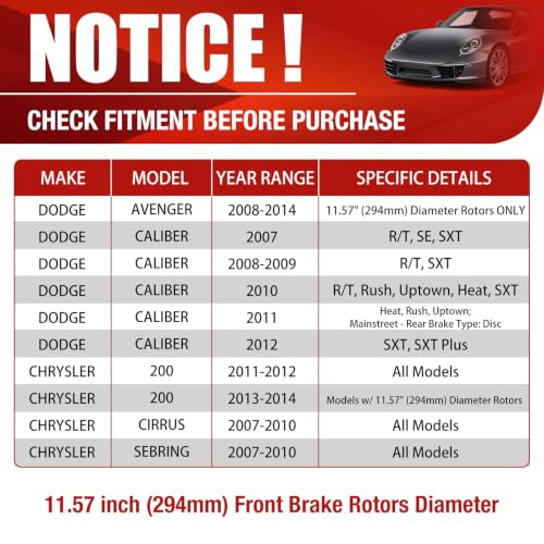 HUSCH Brake Kit Ceramic Brake Pads and Brake Rotors Fit for Chrysler Cirrus - size: 31346+D866