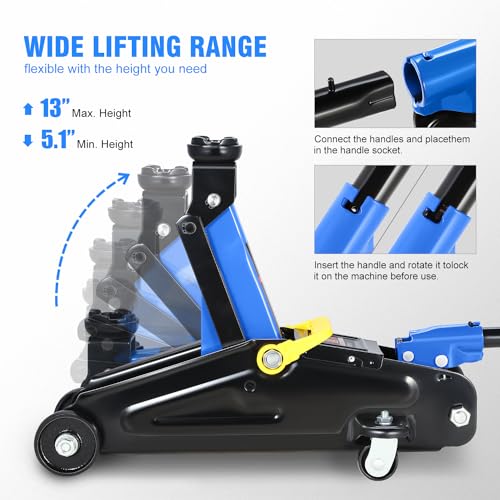 DNA Motoring Low Profile Hydraulic Trolley Service/Floor Jack, 2 Ton (4000 lbs) Capacity, Lifting Range 5.1"-13", Blue, TOOLS-00474 - color: Blue, style: 2 ton