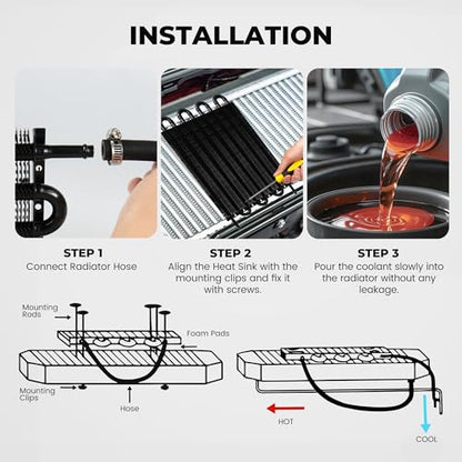 5/16" Transmission Oil Cooler, Aluminium 8 Pass Tube and Fin Cooler Kit Universal Black