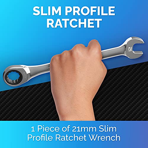 Ratcheting Wrench - Slim Profile - Ratchet Wrench, 21 mm Wrench Set - size: 21 mm