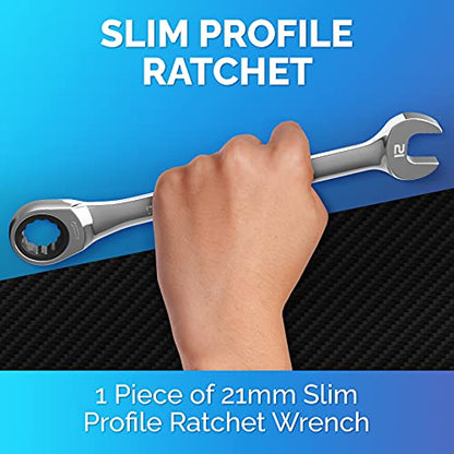 Ratcheting Wrench - Slim Profile - Ratchet Wrench, 21 mm Wrench Set - size: 21 mm