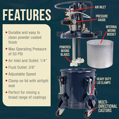 TCP Global 2.5 Gallon (10 Liter) Heavy Duty Steel Pressure Pot Paint Tank - size: 2.5 Gallon Pneumatic