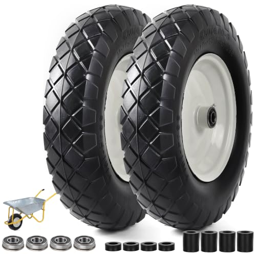 AR-PRO 2-Pack 4.80/4.00-8 Flat Free Tire and Wheel, 16-Inch Solid Tire with 5/8" & 3/4" Bearings, 3"–7" Centered Hub, Perfect for Wheelbarrows Trailer and Garden Cart - style: (2Pack) 4.80/4.00-8 Flat Free