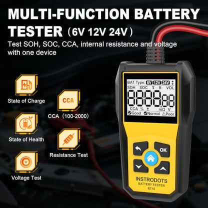 Car Battery Tester, 6V 12V 24V Automotive Battery Analyzer, 100-2000 CCA