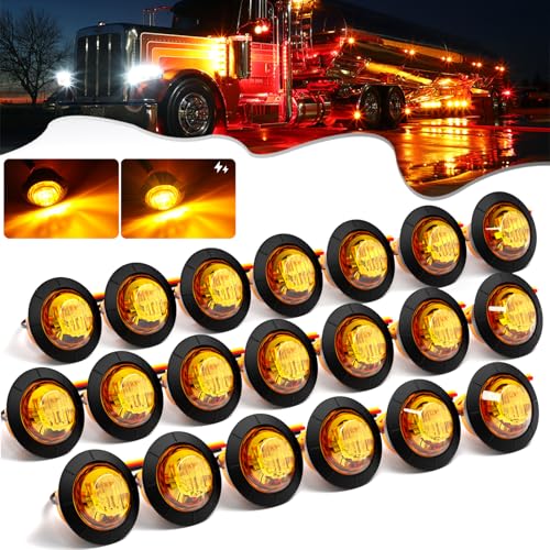 PSEQT 20Pcs 3/4" Strobe Flash+Steady Marker Lights Dual Function Amber LED Trailer Side Clearance Tail Round Lights 12V Turn Signal Warning Waterproof Lamps for Trailer Truck Bus ATV UTV Van RV - color: Amber