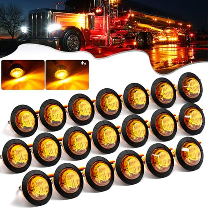 PSEQT 20Pcs 3/4" Strobe Flash+Steady Marker Lights Dual Function Amber LED Trailer Side Clearance Tail Round Lights 12V Turn Signal Warning Waterproof Lamps for Trailer Truck Bus ATV UTV Van RV - color: Amber