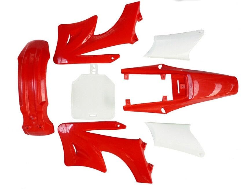 Full Fender Fairing Kit with Graphics Decals for Apollo 110cc 125cc 140cc 150cc 200cc 250cc Dirt Bikes | Durable ABS Plastic Bodywork Set with Fenders, Side Panels, Tank Shrouds (Red) - color: Red
