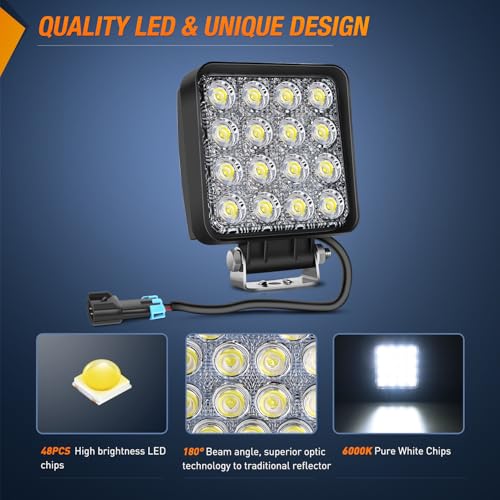 Nilight Ranger Backup Light 48W Flood Reverse Rear Lights Tractor LED Pod Lighting Plug and Play Kit Compatible with Polaris Ranger 1000 XP Crew 2018 2019 2020 2021 2022 2023 2024 - color: 48W Ranger Backup LED Light