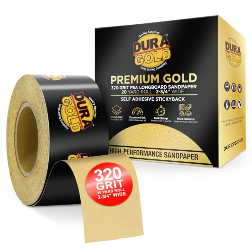 Dura-Gold Gold PSA Longboard Sandpaper, 240 Grit, 20 Yard Roll, 2-3/4" Wide - size: 240-Grit