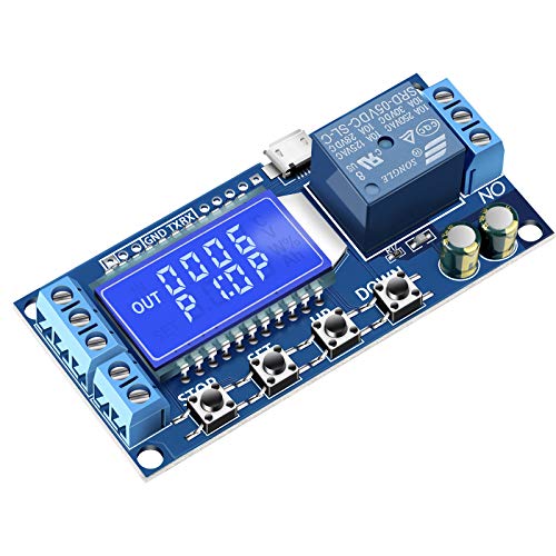 DROK Timer Relay - 5V/12V/24V Time Delay Relay Switch Delay-Off Cycle Timer 0.01s-9999mins with LCD Display Support Micro USB 5V Power Supply - color: Blue, size: 1pcs