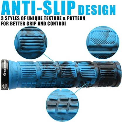 TOPCABIN Double Lock Bicycle Handlebar Grips - Rubber Comfortable BMX Mountain Bike Grips - color: Blue Camouflage