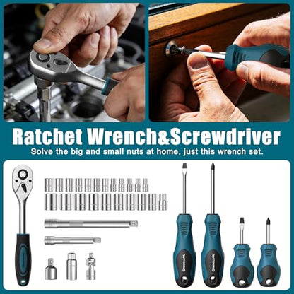 328 Piece Tool Kit For Home,Hand Repair Tool Set,Toolbox Storage Case with Drawer,General Household/Auto Tool Set,Perfect for Homeowner, DIY, Handyman (Blue and black) - color: Blue and Black