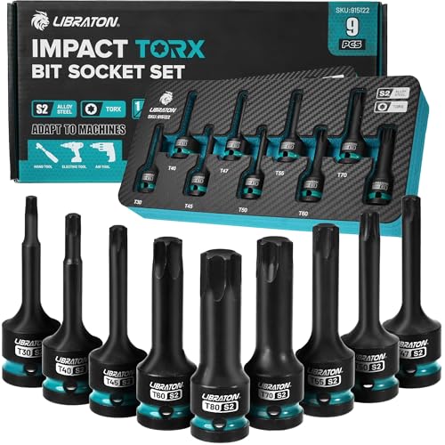 LIBRATON Impact Torx Bit Socket Set, 1/2" Drive, S2 Steel, T30-T80, 9PCS - style: 9PCS Torx
