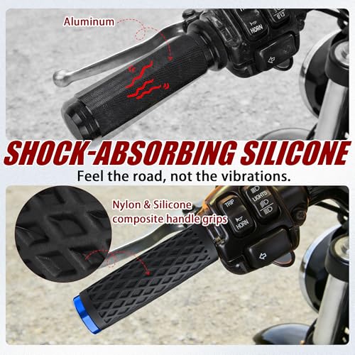 Blue 1" Silicone Cable Throttle Grips with Rear End Cap - color: Blue