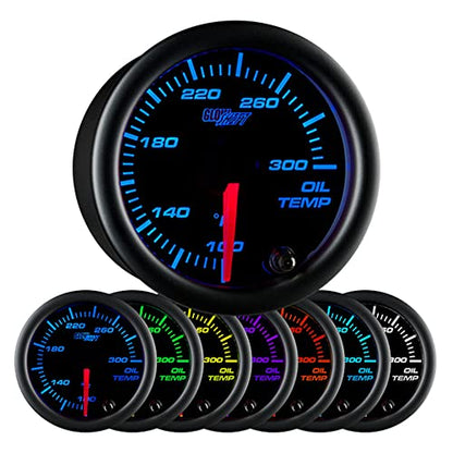 GlowShift Black 7 Color 300F Oil Temperature Gauge Kit, 2-1/16" 52mm
