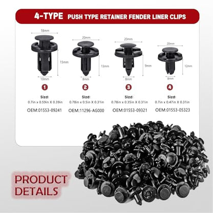 UNIGT Push Type Retainer Fender Liner Clips Compatible with Nissan/Infiniti Front Bumper Plastic Fasteners Replace 01553-05323, 01553-09321, 01553-09241, 11296-AG000 Radiator Rivets - 121pcs with Tool