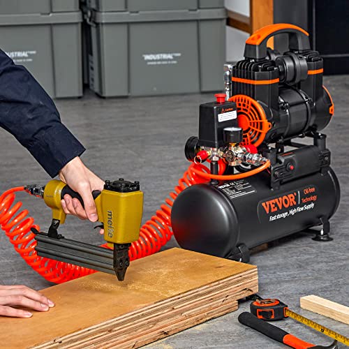 VEVOR 2.1 Gallon Air Compressor, 1.2HP 2.2 CFM@90PSI Air Compressors with Max. 116PSI Pressure, Oil Free Compressor Tank for Auto Repair, Tire Inflation, Spray Painting, Woodwork Nailing - size: 2.1 Gallon