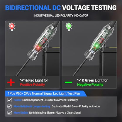 Automotive Test Light VDIAGTOOL P60 3-70V LED Digital Voltage Display, Circuit Tester with Voltmeter & Dual Polarity Indicator Light, Tester Electric, Bidirectional Voltage Tester w/Stainless Probe