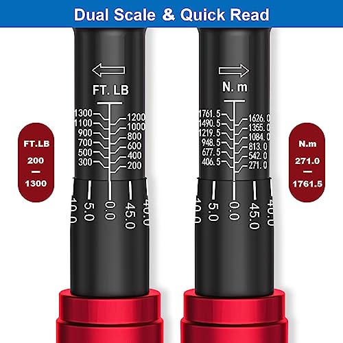 SUERCUP 1-inch Drive Click Torque Wrench, 200-1300Ft-Lb/271-1761.5Nm - size: 1" 200-1300 Ft.Lb/271-1761.5 N.m