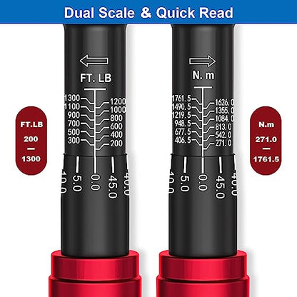 SUERCUP 1-inch Drive Click Torque Wrench, 200-1300Ft-Lb/271-1761.5Nm - size: 1" 200-1300 Ft.Lb/271-1761.5 N.m