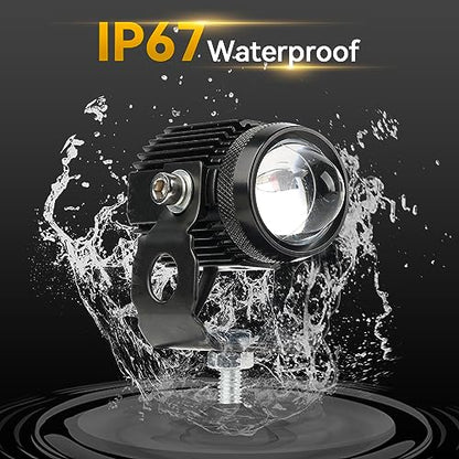 AUTOXBERT 2PCS Motorcycle LED Driving Fog Lights，60W High Low Beam White and Amber Lights Motorcycle Auxiliary Spotlight for Jeep Offroad ATV SUV