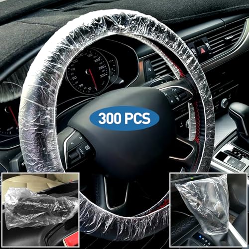 ICWEIMEI 300Pcs Disposable Car Protective Covers Include 100Pcs Disposable Steering Wheel Covers 100Pcs Disposable Gear Shift Covers 100Pcs Disposable Handbrake Covers for Car Protection
