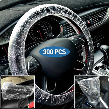 ICWEIMEI 300Pcs Disposable Car Protective Covers Include 100Pcs Disposable Steering Wheel Covers 100Pcs Disposable Gear Shift Covers 100Pcs Disposable Handbrake Covers for Car Protection