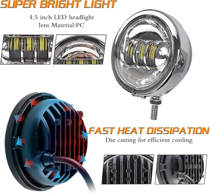 SKTYANTS 4.5 Inch LED Passing Light Motorcycle Fog lights with 4.5 Inch Housing Bucket Bracket Mount Compatible with Touring Electra Glide (Chrome) - color: Chrome
