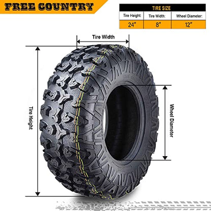 Free Country Set 2 Premium ATV/UTV Tires 24x8-12 24x8x12 8PR w/Scuff Guard - size: 24X8-12