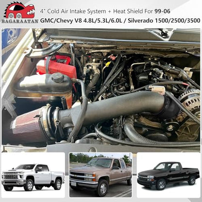 4" Cold Air Intake for 1999-2006 Chevy/GMC 4.8L 5.3L 6.0L V8 BK - color: 99-06 Chevy/GMC/Silverado V8 4.8L 5.3L 6.0L-BK