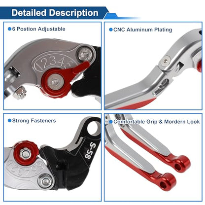 Short/Long Brake Clutch Lever for Suzuki GSXR600 2006-25 Titanium - color: Titanium Handle Red End