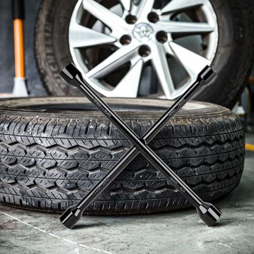CARTMAN 14 Inch Heavy Duty 4 Way Universal Cross Lug Wrench Tire Iron - size: 14" Black (Pack of 1)