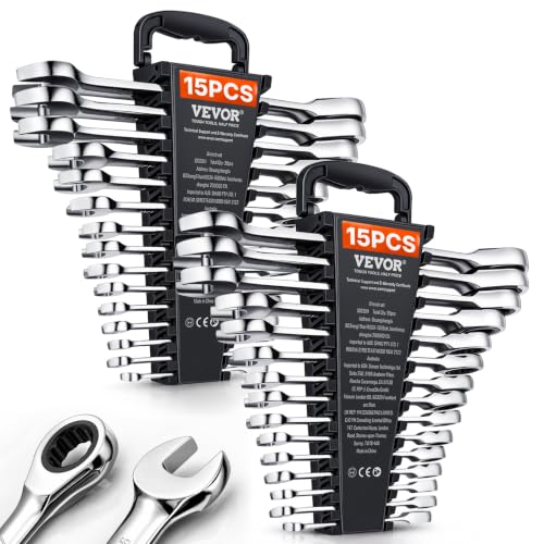 VEVOR Ratcheting Wrench Set, 30-Piece Combination Wrench Set, 72 Teeth - color: Silver 30pcs, size: Metric&SAE